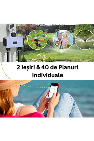 Velixo Temporizator de irigații WiFi, 2 ieșiri, 40 de programe, control prin aplicație, întârziere la ploaie, automat/manual, IP55