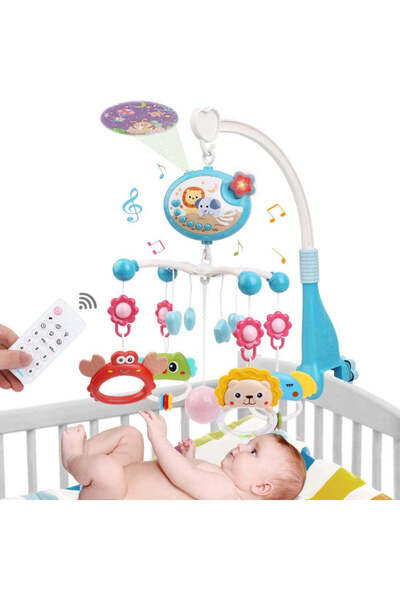 Velixo Въртележка за бебешко креватче, дистанционно, проектор, 40 песни, 4 иг...
