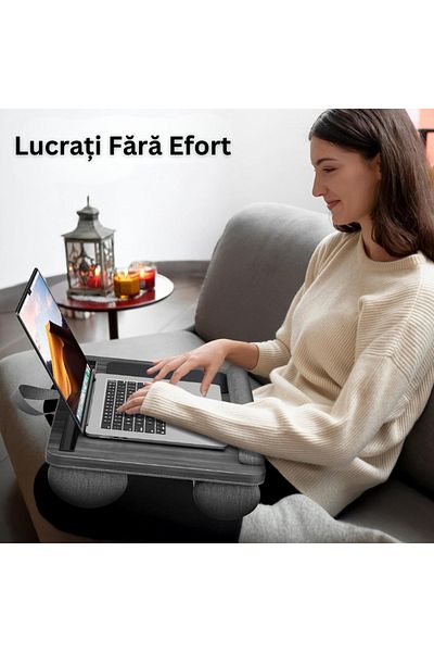 Velixo Suport laptop cu mousepad, suport telefon, tabletă, ergonomic, pernă dublă, portabil, 10-16"