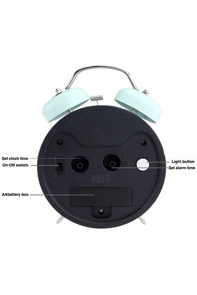 PUFO Ceas deșteptător de masă Prime cu buton iluminat, metalic, 15 cm, turcoaz