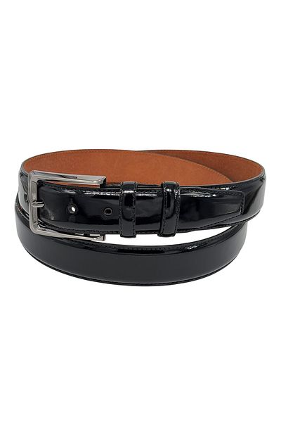 Süzer Deri 3.5 Cm. Classic Genuine Leather Stitched Model Solid Color Patent Leather Belt Black