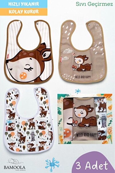 3 Adet Karaca Desenli Bebek Mama Ve Salya Önlüğü - (SIVI GEÇİRMEZ - MİCROFİBER - ÇITÇITLI)