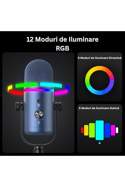 Velixo Professional Microphone Mr03, Usb, Cardioid, Noise Reduction, Mute, Rgb, Pop Filter, Adjustable Arm
