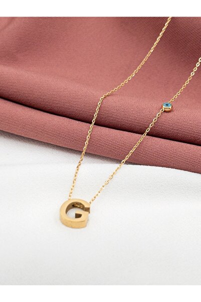 Siya Silver Nazar Boncuklu Harfli Çelik Kolye - Gold Renk