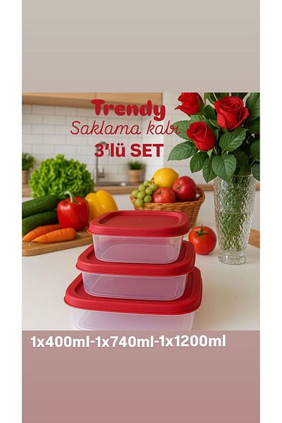 Doğuş Mutfak 3 Pieces Rectangular Food Storage Container - Microwave Suitable Organizer Organizer Blue