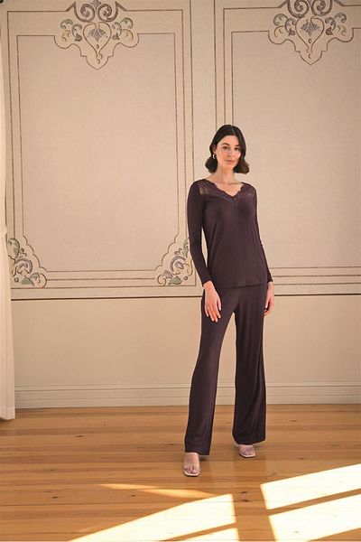 MONAMİSE Long Sleeve and Lace Pajama Set
