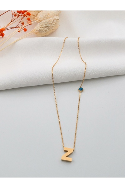 Siya Silver Nazar Boncuklu Harfli Çelik Kolye - Gold Renk