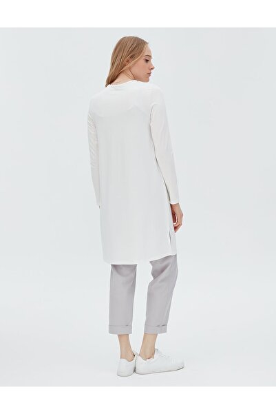 Kayra Βασική μακριά χτενισμένη βαμβακερή μπλούζα εκρού SZ 10506