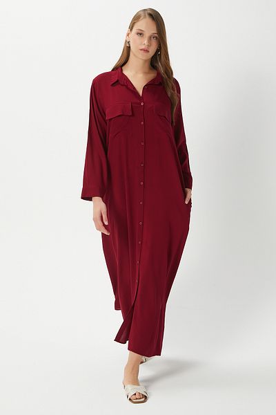 Ritnice Prive Women's Plain Claret Red 100% Viscose Maxi Length Summer Long Dress with Pockets