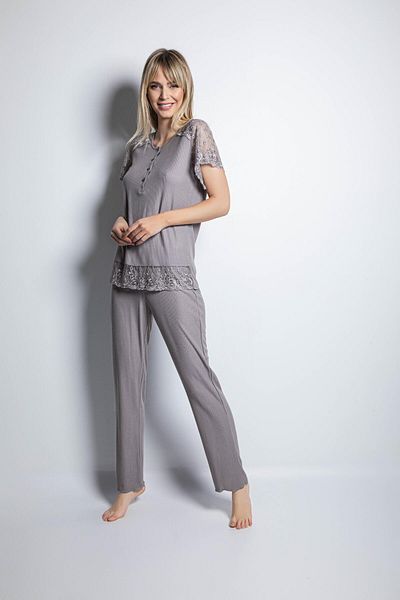 MONAMİSE Front Button Brode Lace Pajama Set
