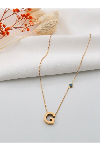 Siya Silver Nazar Boncuklu Harfli Çelik Kolye - Gold Renk