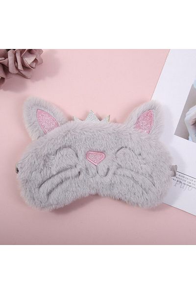 PUFO Mască de dormit sau de călătorie, cu gel detașabil, Pufo Kitty, 20 cm, gri