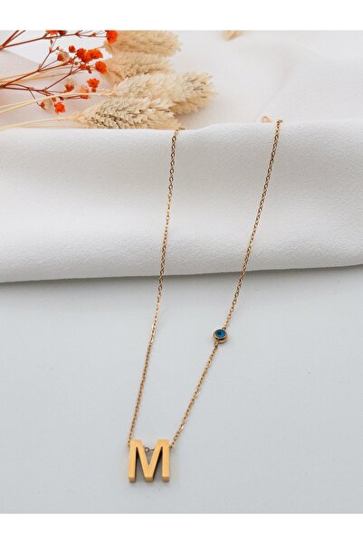 Siya Silver Nazar Boncuklu Harfli Çelik Kolye - Gold Renk