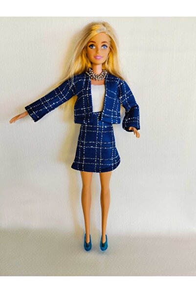 MIA WARDROBE Mavi kareli etek ceket takım