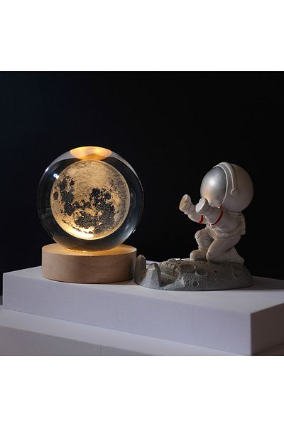 Viyogo Decorative glass moon lamp, 3D effect, USB cable power supply, 8 cm