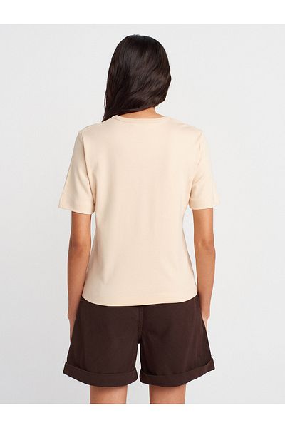 Dilvin 31840 V-Neck Short Sleeve T-Shirt-Stone