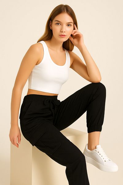 Giyim Dünyası Black Women's Cargo Pants 9043 - with Pockets