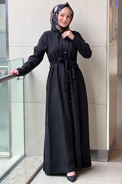 Ceremony Triangle Handle Front Buttoned Waist Belt Detailed Pasion Dress