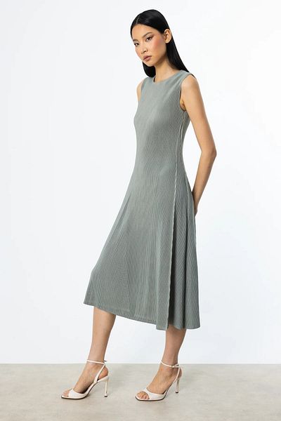 Ekol Accordion Fabric Sleeveless Dress