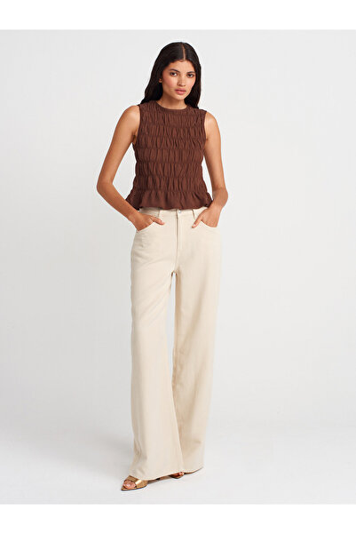 Dilvin 50845 Αμάνικη Crop Μπλούζα-Ανοιχτό Καφέ