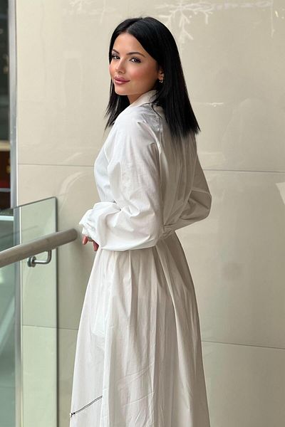 Ceremony Half Placket Zippered Poplin Dress