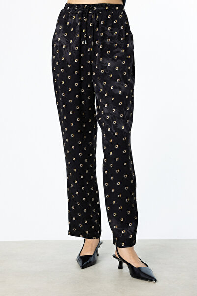 Ekol Patterned Trousers with Elastic Waist Black
