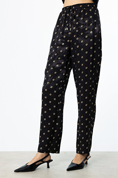 Ekol Patterned Trousers with Elastic Waist Black