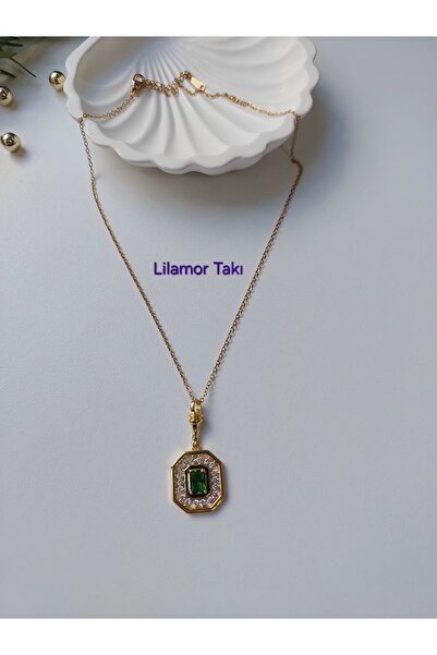 Lilamor Çelik Zirkon ve Yeşil Taşlı Serenay Kolye