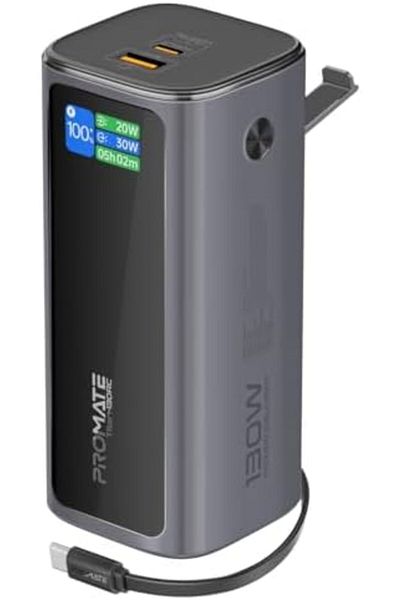 Promate 20.000mah Power Bank, 130w Portable Charger With Pd100w Usb-c Port, Retractable Pd100w Usb-c