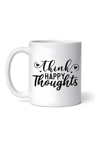 OEM Personalized white mug, Think Happy Thoughts Logo, INOVATIX®. 330 ml