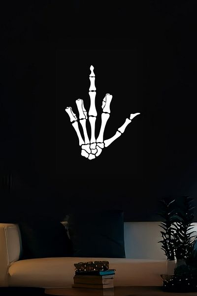 Angels Passion Reflective Skeleton Rebel Hand Gesture Matte Plexiglass Wall Decoration