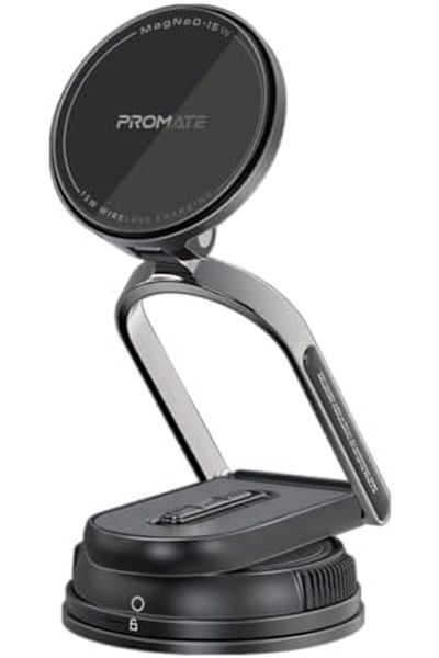 Promate Magnetic Wireless Phone Car Charger, 15W Car Mount with Windshield & Dashboard Compatibility