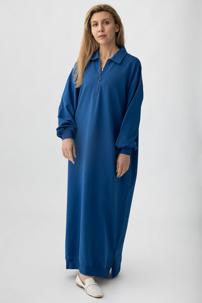 Suede Style 5611 - 2 İplik Yakası Fermuarlı Boydan Kadın Elbisesi