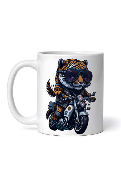 INOVATIX Personalized White Mug, Tiger On A Motorcycle, Inovatix®. 330ml
