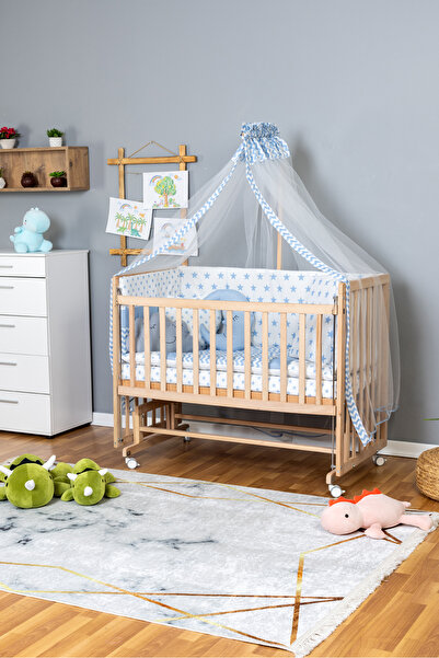 Carino Wins Ahşap Beşik Anne Yanı Yeni Doğan Asya Organik Bebek Beşiği MAVİ Y...