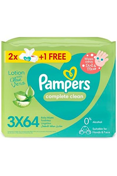 Pampers Baby Wet Wipes, Complete Clean, 3 Packs x64, 192 Wipes