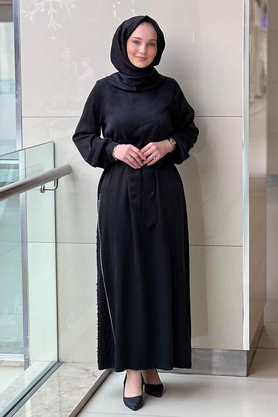 Nuss Vegan Cupra Dress with Shawl Collar Side Zipper Detail