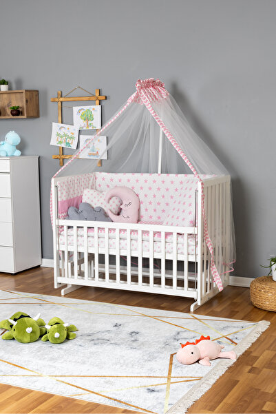 Carino Wins Ahşap Beşik Anne Yanı Yeni Doğan Asya Beyaz Bebek Beşiği PEMBE YI...