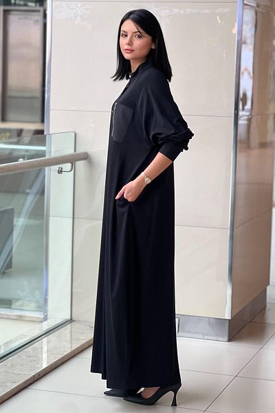 Nurcan Çetin Five Button Zipper Pocket Detailed Bamboo Dress