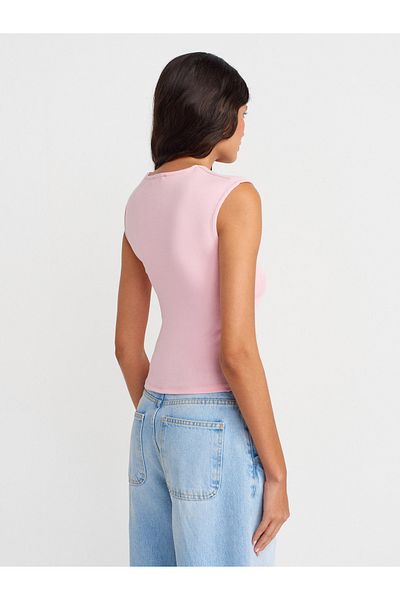 Dilvin 21054 Shirred Basic T-Shirt-Powder Pink