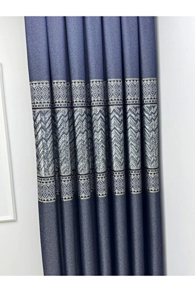 NİVEMESHOME Avşa Pattern:632349 502 Dark Blue 1/3 Thick Pleat Background Curtain Apm