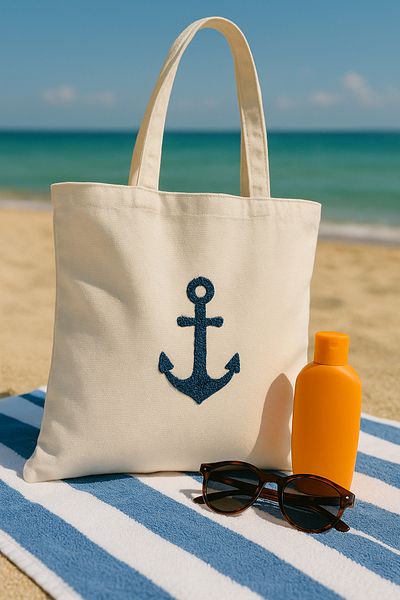 Melina Home Deco Punch Embroidered Sea Anchor Cloth Bag – Carry the Spirit of Summer with You - 45X40Cm - 1 Piece