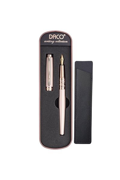 daço Pink fountain pen, Daco, F type nib + FLR leather case, metal body, gold accessories, Mountain Peony model