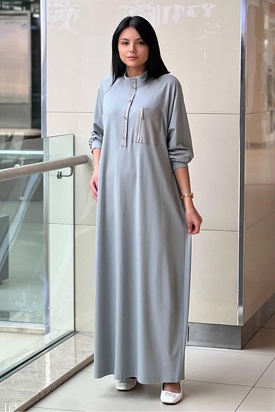 Nurcan Çetin Five Button Zipper Pocket Detailed Bamboo Dress