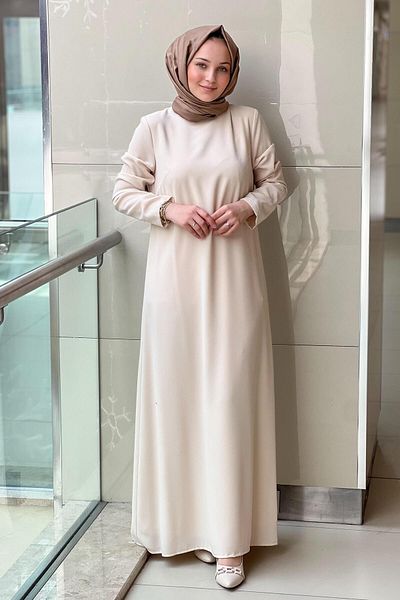 White Corner Imported Crepe Long Sleeve Underwear Dress