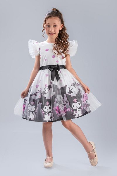 Minik Dolap Φόρεμα για κορίτσια με μοτίβο Kuromi and My Melody με μαύρο τούλι - Λευκό