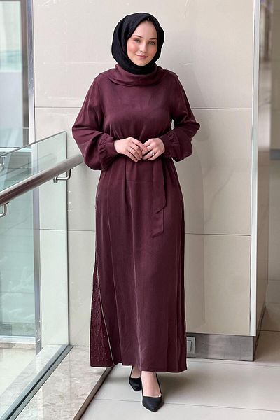 Nuss Vegan Cupra Dress with Shawl Collar Side Zipper Detail