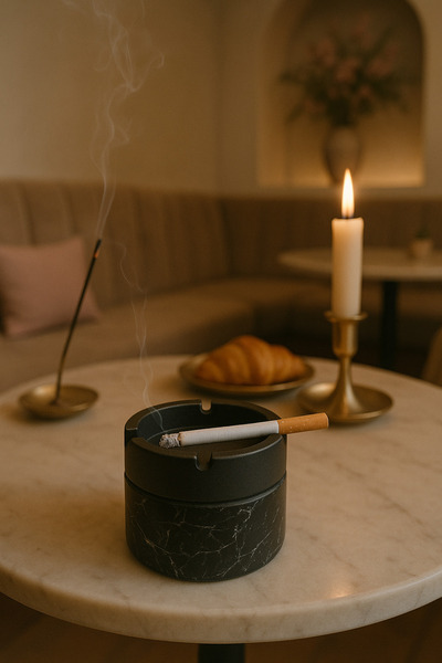 Veliday Kokusuz Cam Hazneli Küllük Yanmaz Cam Sigara Küllüğü Siyah