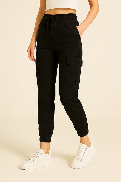 Giyim Dünyası Black Women's Cargo Pants 9043 - with Pockets