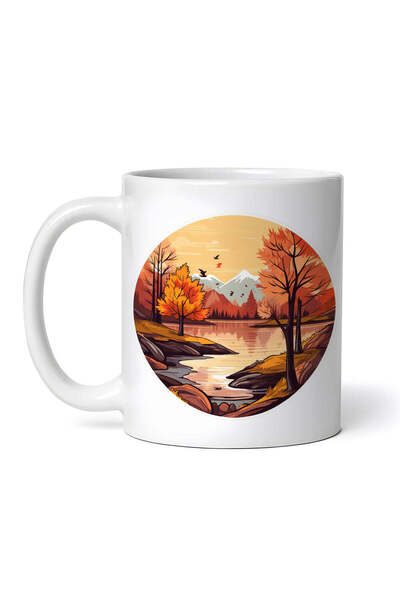 OEM Εξατομικευμένη Λευκή Κούπα, Φθινοπωρινό Ορεινό Τοπίο, Inovatix®. 330ml